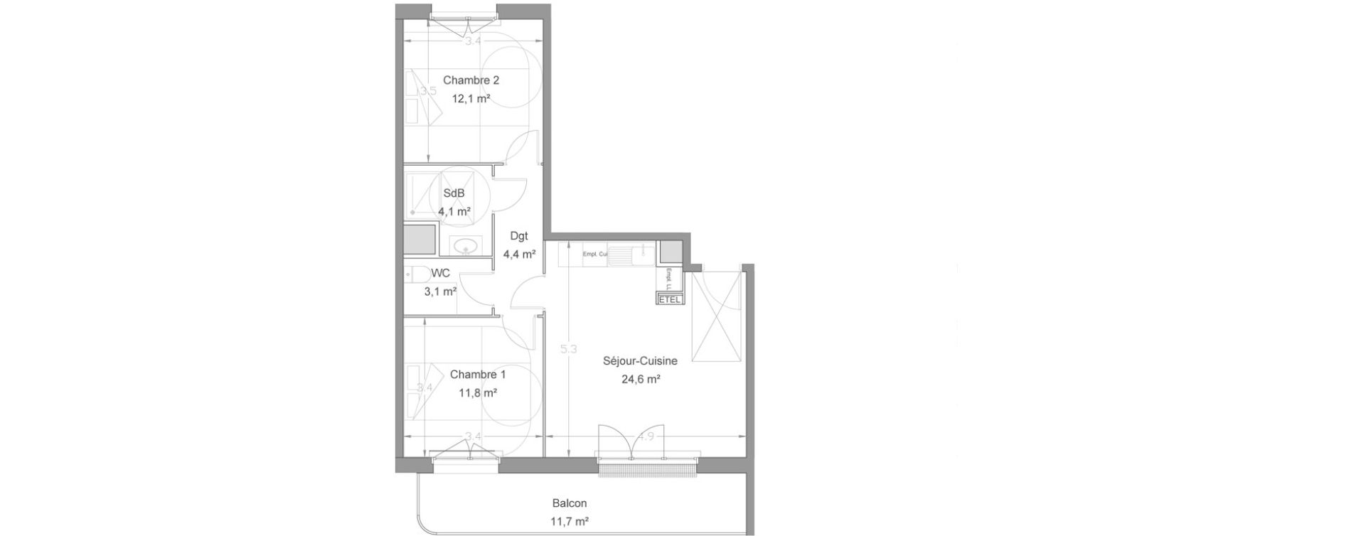 Appartement T3 de 60,10 m2 &agrave; Lieusaint Centre-est