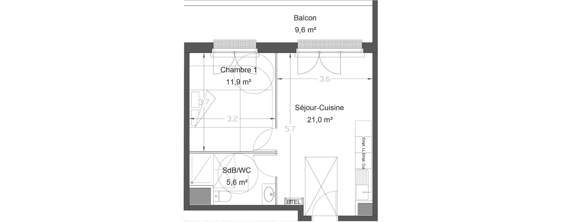 Appartement T2 de 38,50 m2 &agrave; Lieusaint Centre-est