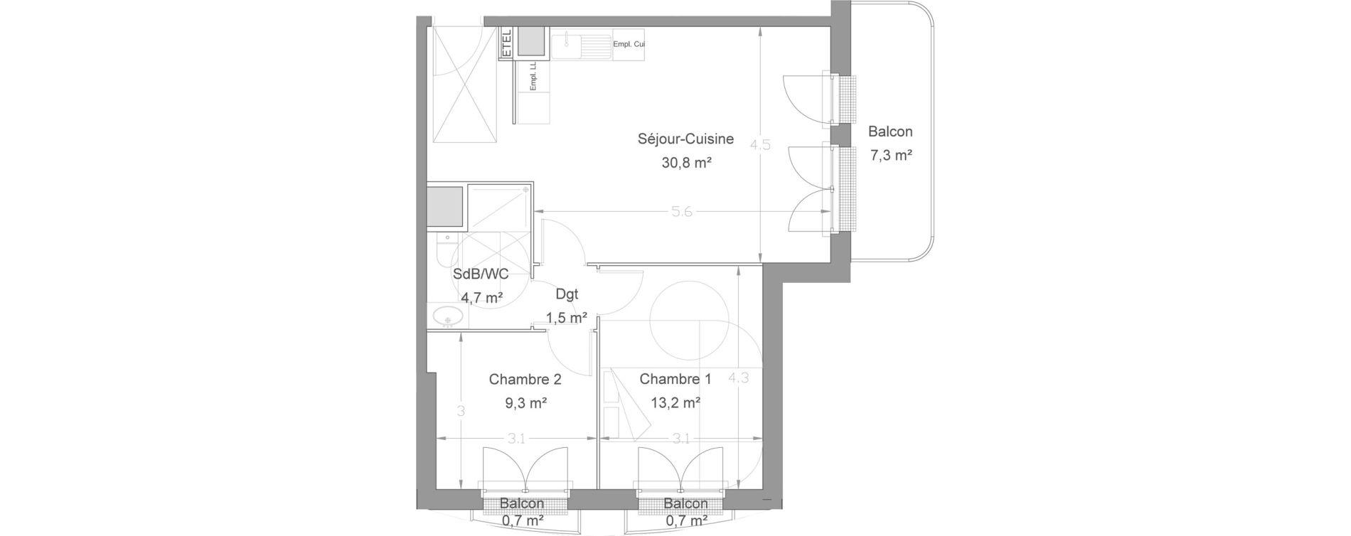 Appartement T3 de 59,50 m2 &agrave; Lieusaint Centre-est