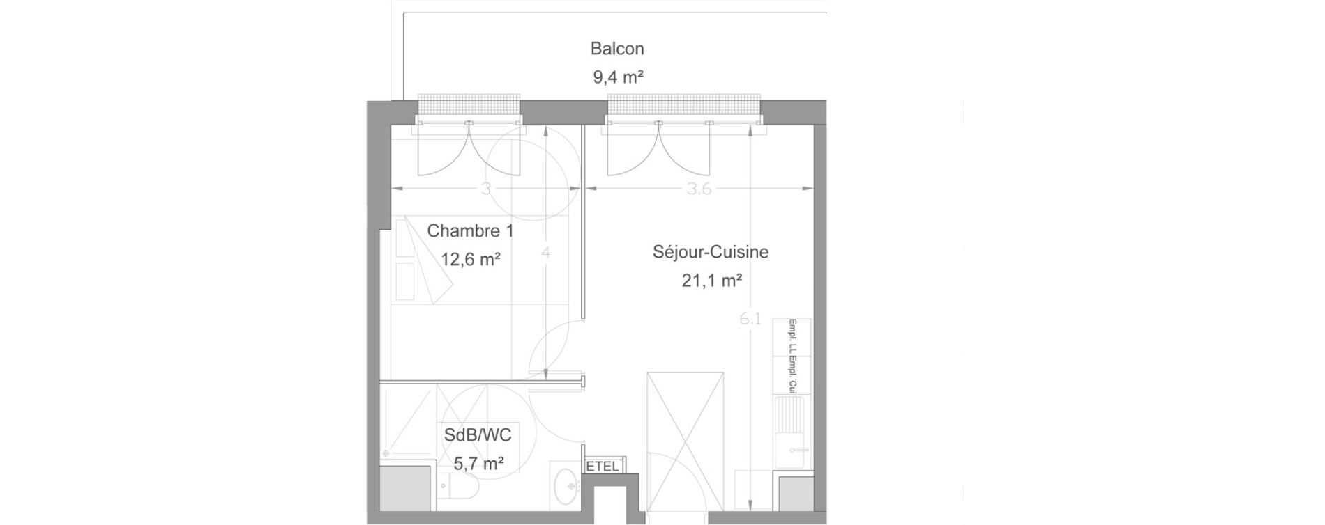 Appartement T2 de 39,40 m2 &agrave; Lieusaint Centre-est