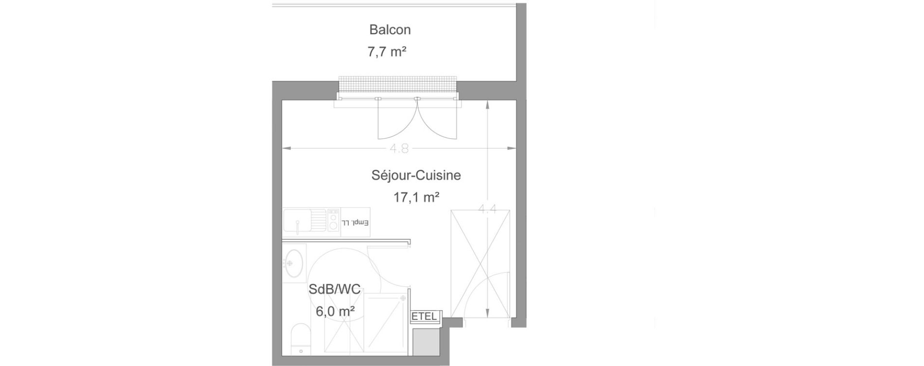 Appartement T1 de 23,10 m2 &agrave; Lieusaint Centre-est