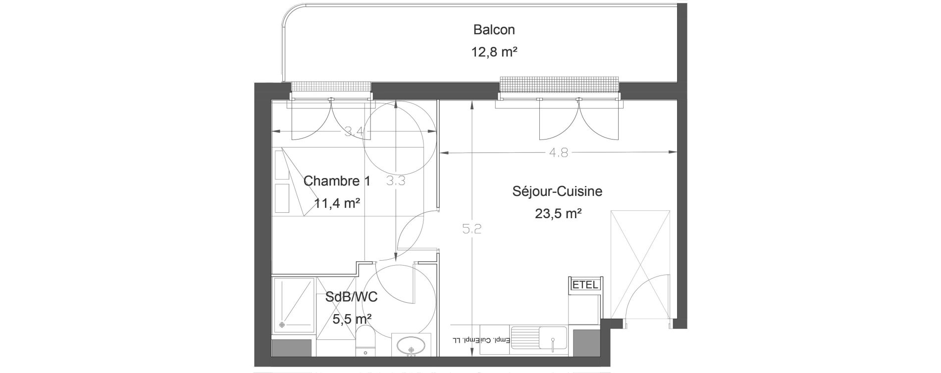 Appartement T2 de 40,40 m2 &agrave; Lieusaint Centre-est