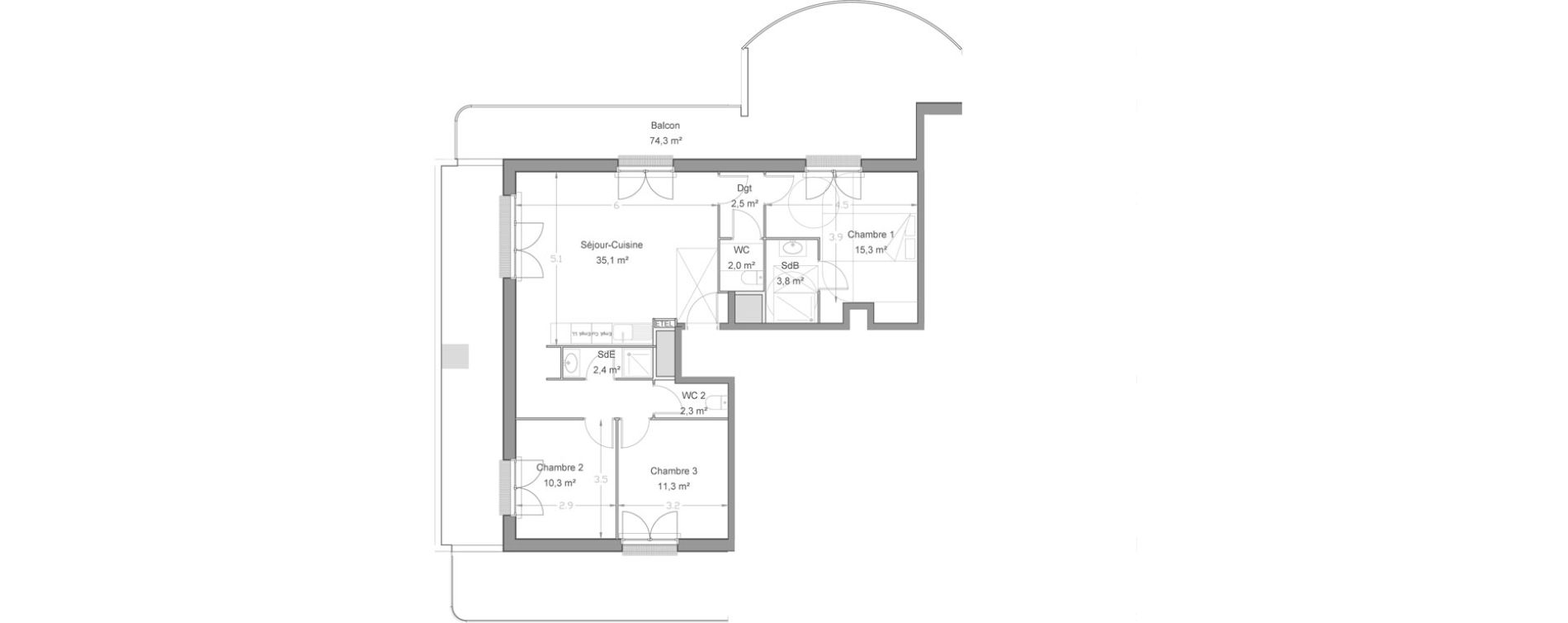 Appartement T4 de 85,00 m2 &agrave; Lieusaint Centre-est