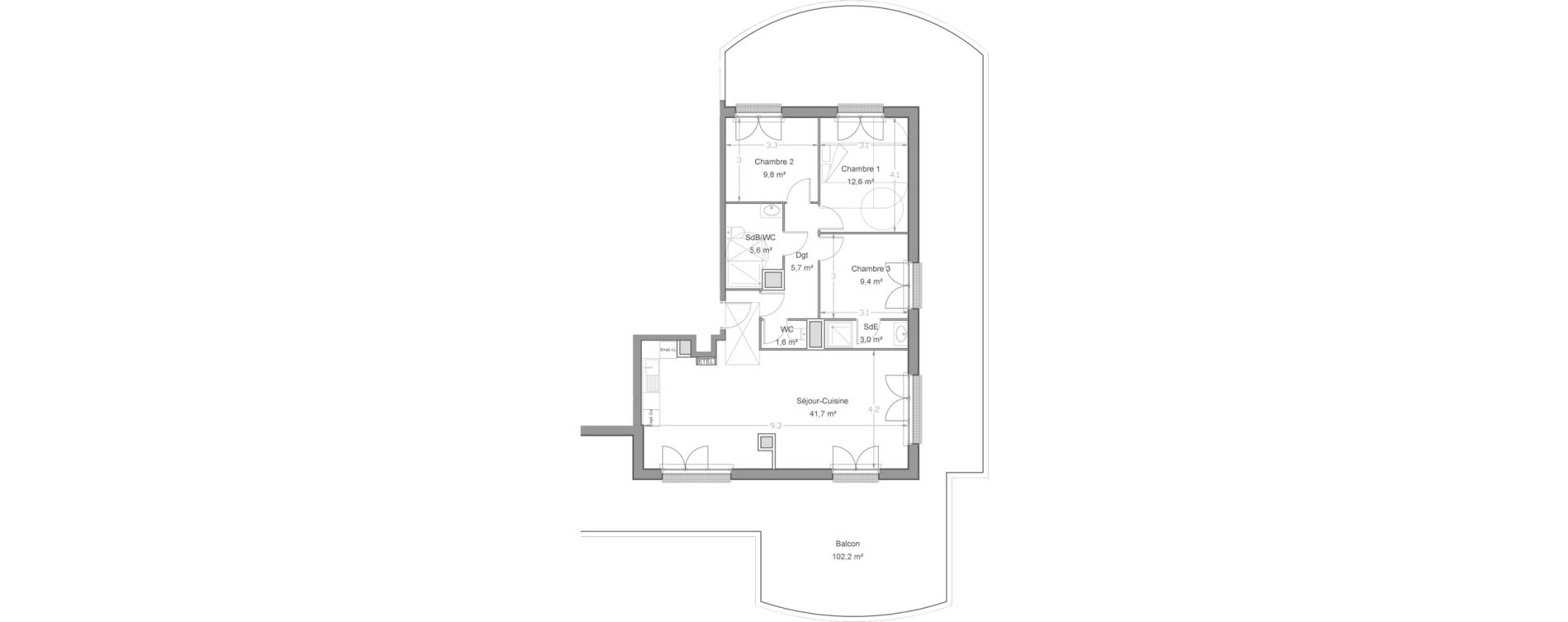 Appartement T4 de 89,40 m2 &agrave; Lieusaint Centre-est