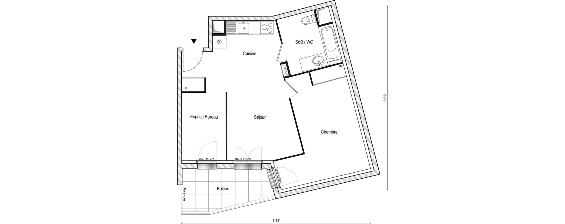 Appartement T2 bis de 52,73 m2 &agrave; Lieusaint Centre