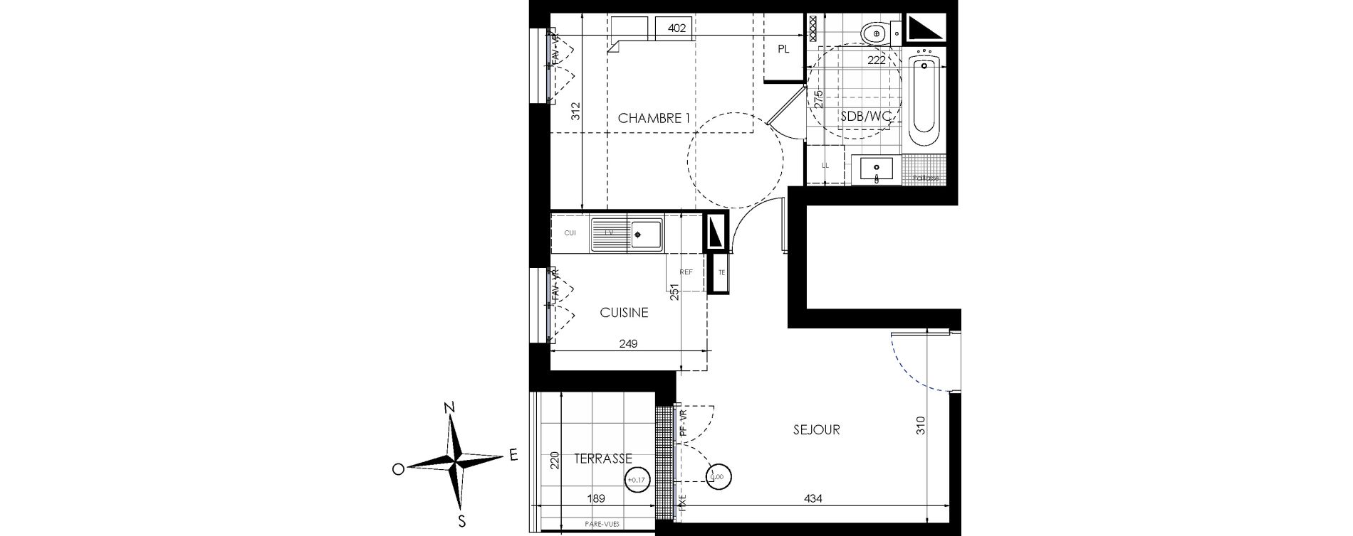 Appartement T2 de 39,51 m2 &agrave; Lieusaint Centre