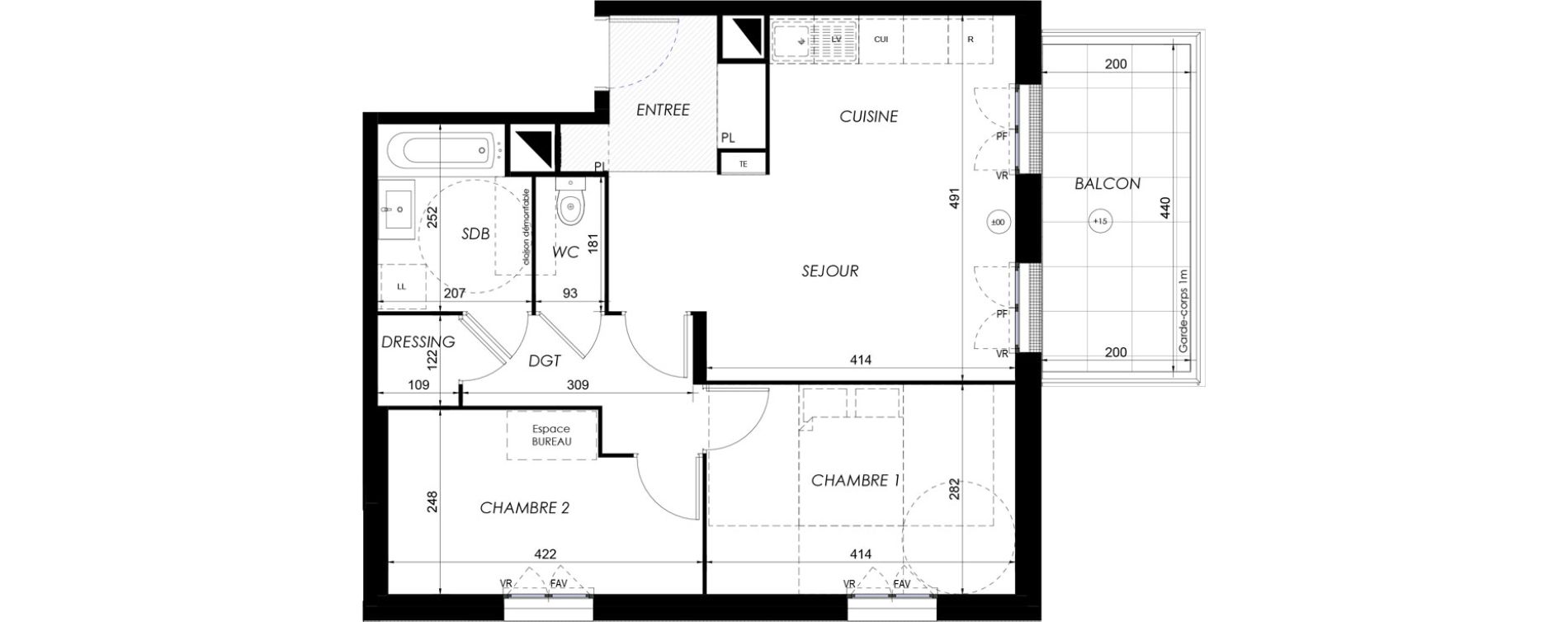 Appartement T3 de 60,14 m2 &agrave; Lieusaint Centre