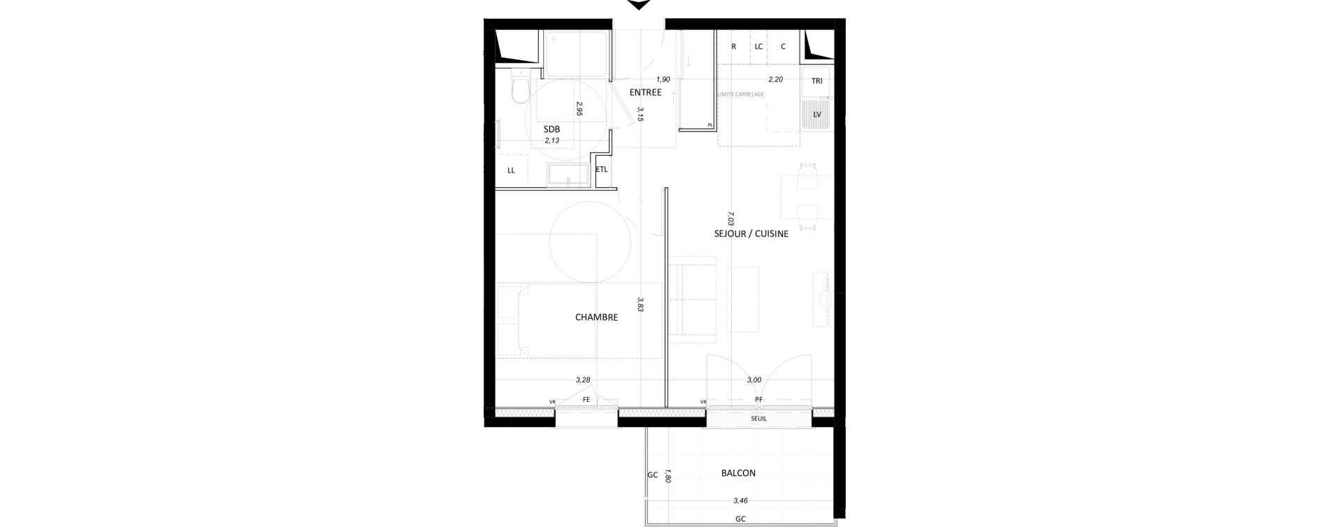 Appartement T2 de 42,53 m2 &agrave; Lieusaint Centre-est