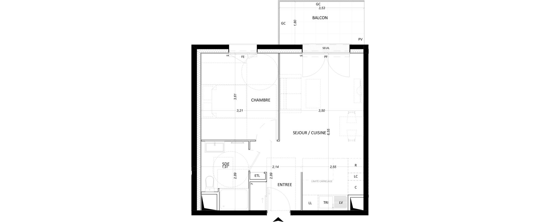 Appartement T2 de 42,42 m2 &agrave; Lieusaint Centre-est