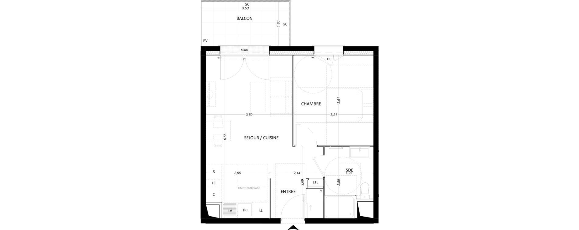 Appartement T2 de 42,42 m2 &agrave; Lieusaint Centre-est