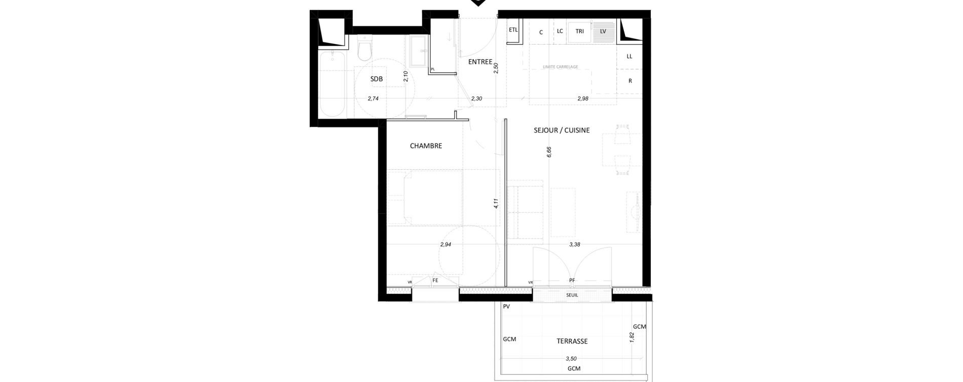 Appartement T2 de 44,11 m2 &agrave; Lieusaint Centre-est