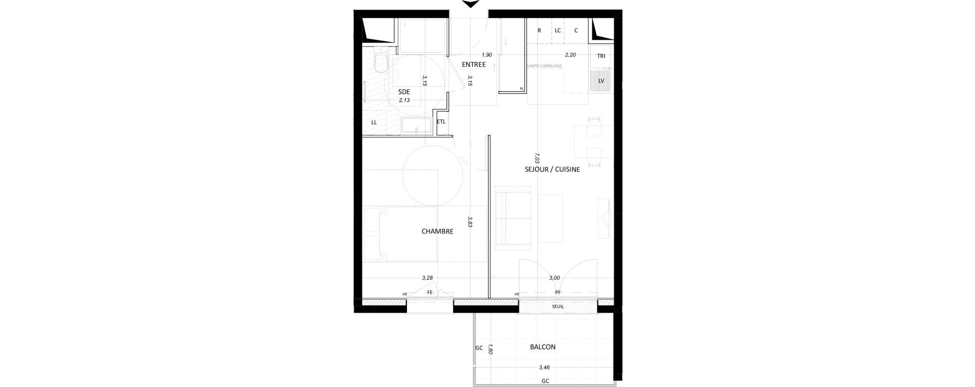 Appartement T2 de 42,53 m2 &agrave; Lieusaint Centre-est