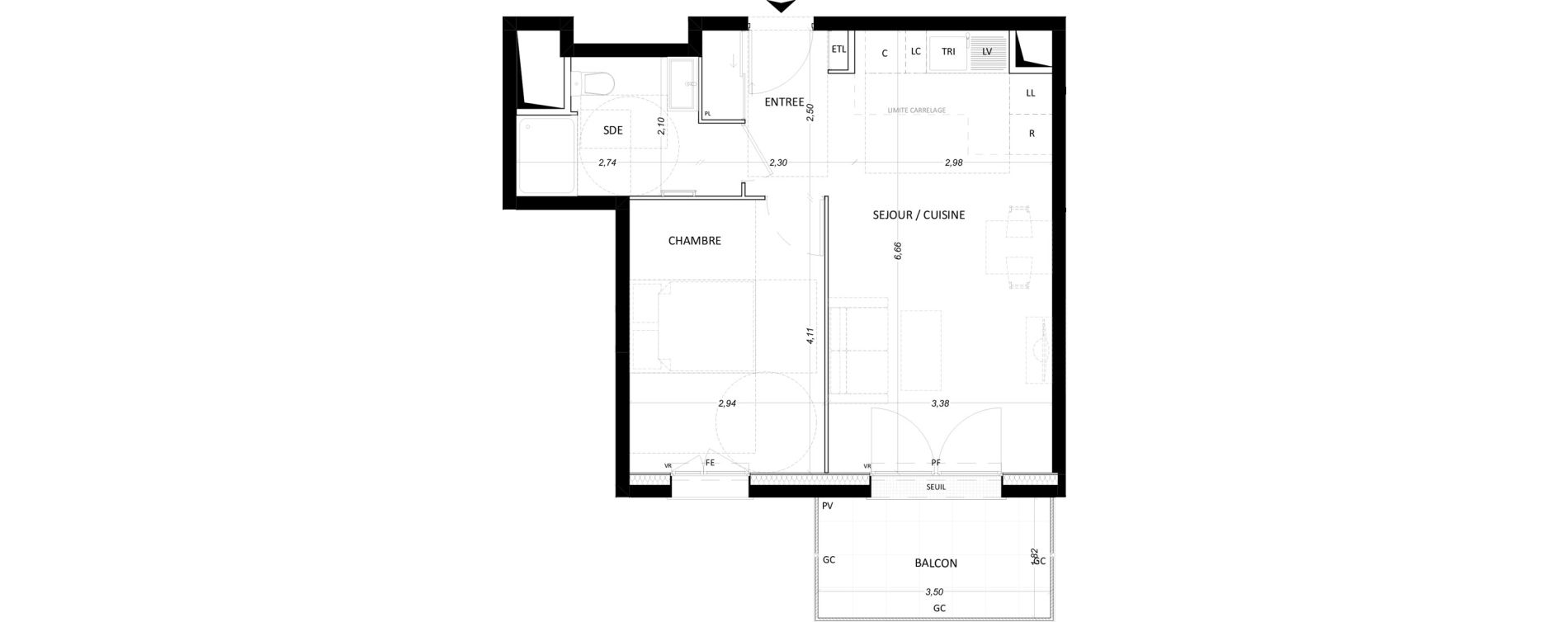 Appartement T2 de 43,67 m2 &agrave; Lieusaint Centre-est