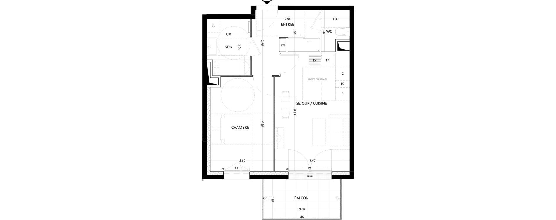 Appartement T2 de 44,01 m2 &agrave; Lieusaint Centre-est