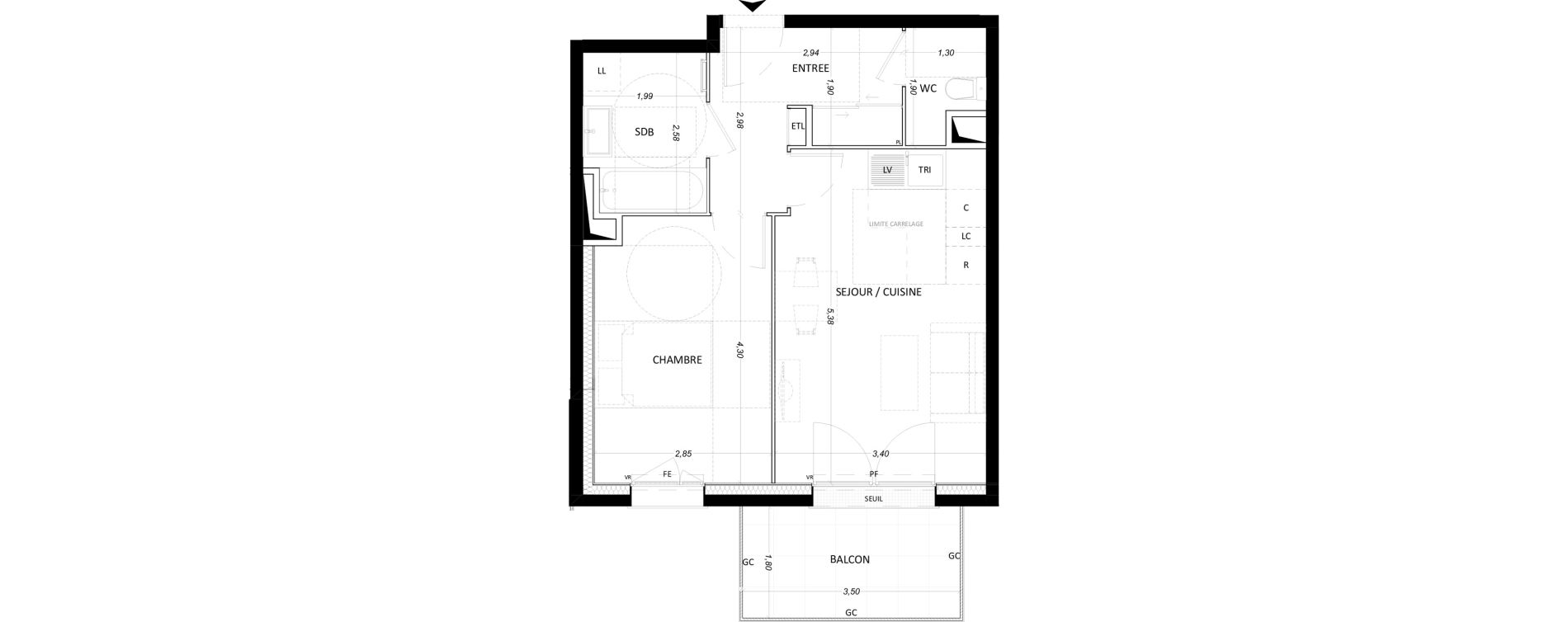 Appartement T2 de 44,02 m2 &agrave; Lieusaint Centre-est