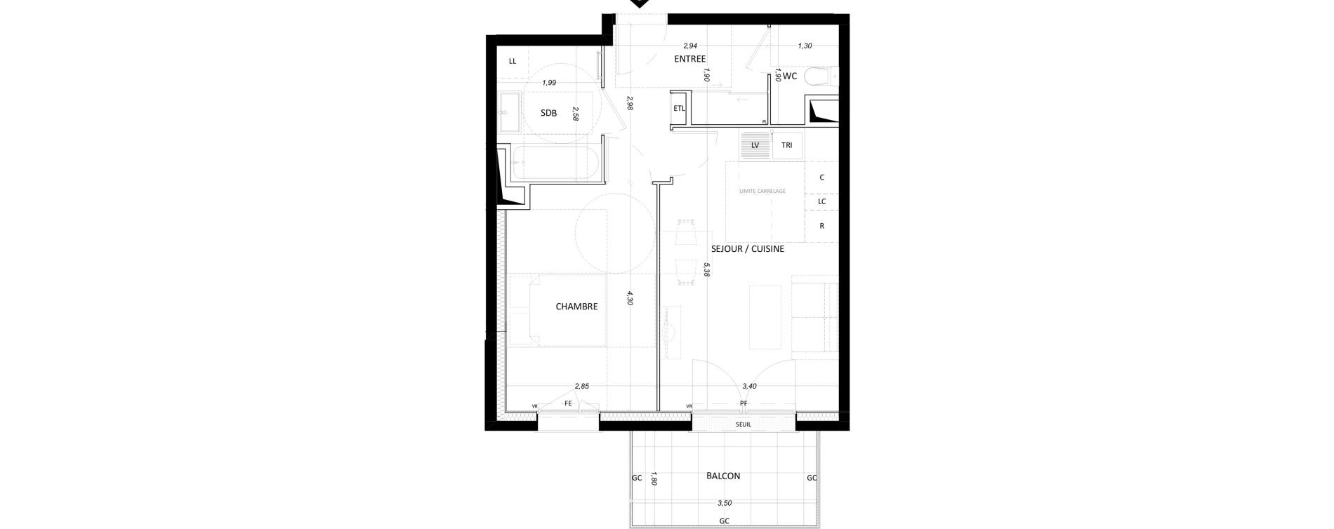 Appartement T2 de 44,02 m2 &agrave; Lieusaint Centre-est