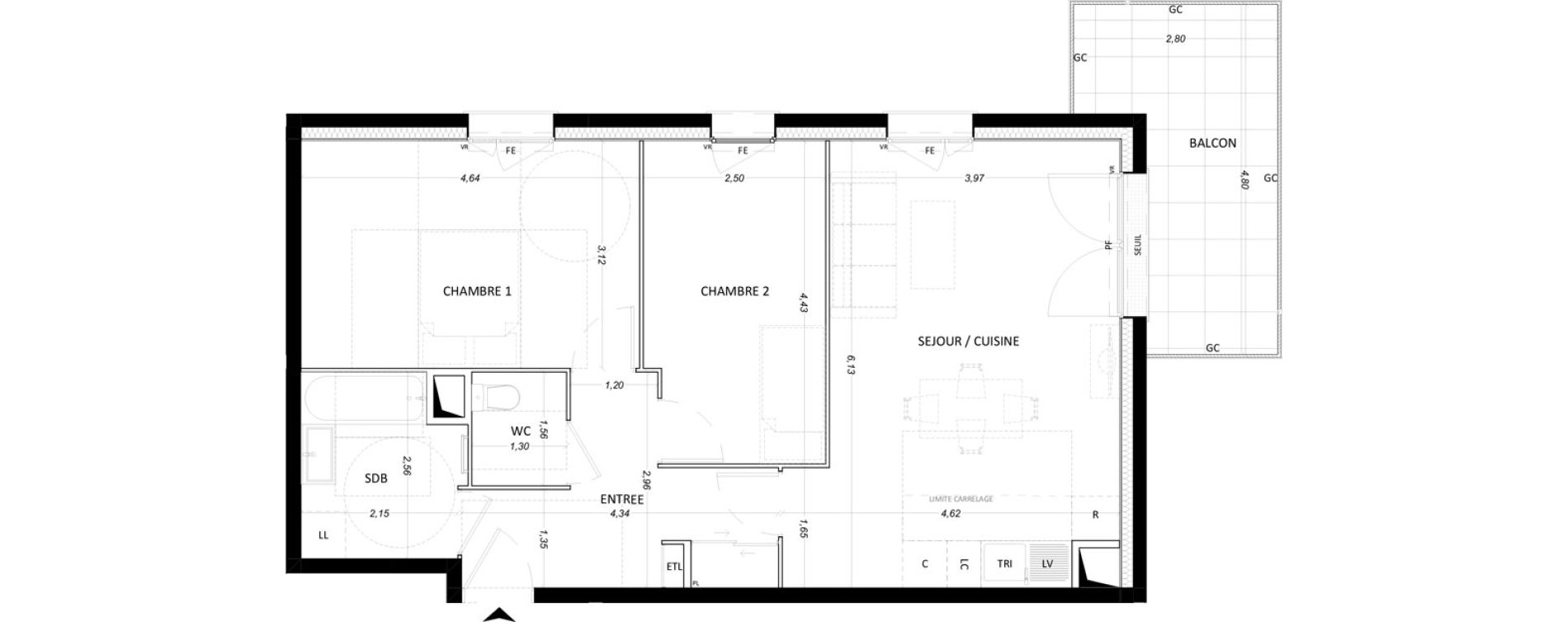 Appartement T3 de 65,59 m2 &agrave; Lieusaint Centre-est