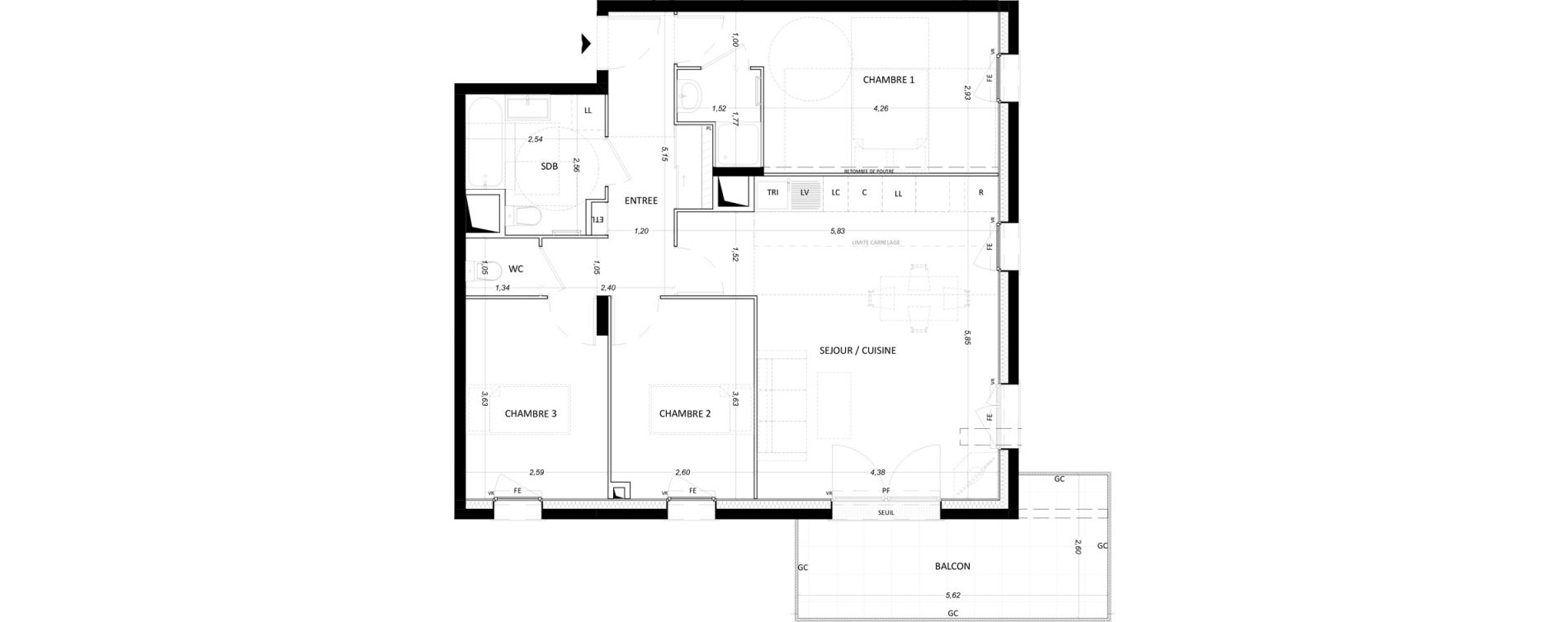 Appartement T4 de 77,83 m2 &agrave; Lieusaint Centre-est