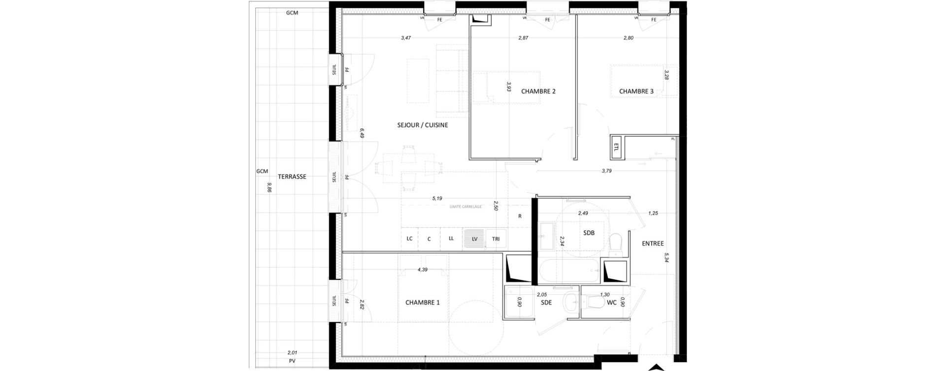 Appartement T4 de 81,99 m2 &agrave; Lieusaint Centre-est