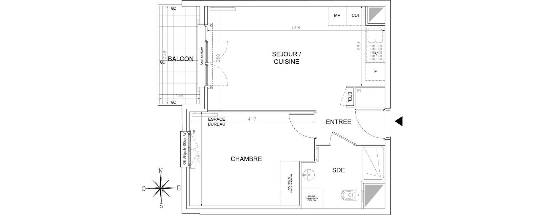 Appartement T2 de 40,13 m2 &agrave; Lognes Segrais