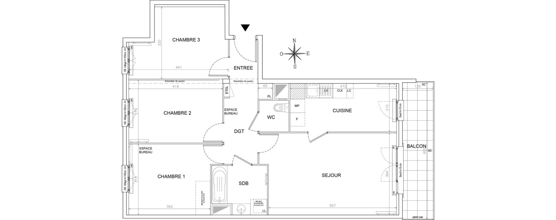 Appartement T4 de 81,96 m2 &agrave; Lognes Segrais