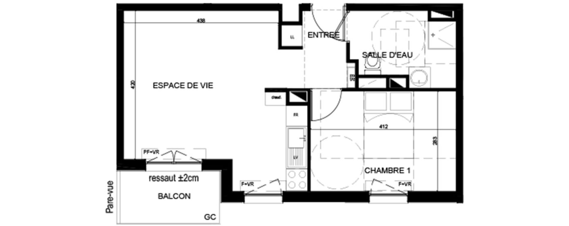 Appartement T2 de 43,30 m2 à Lognes Centre