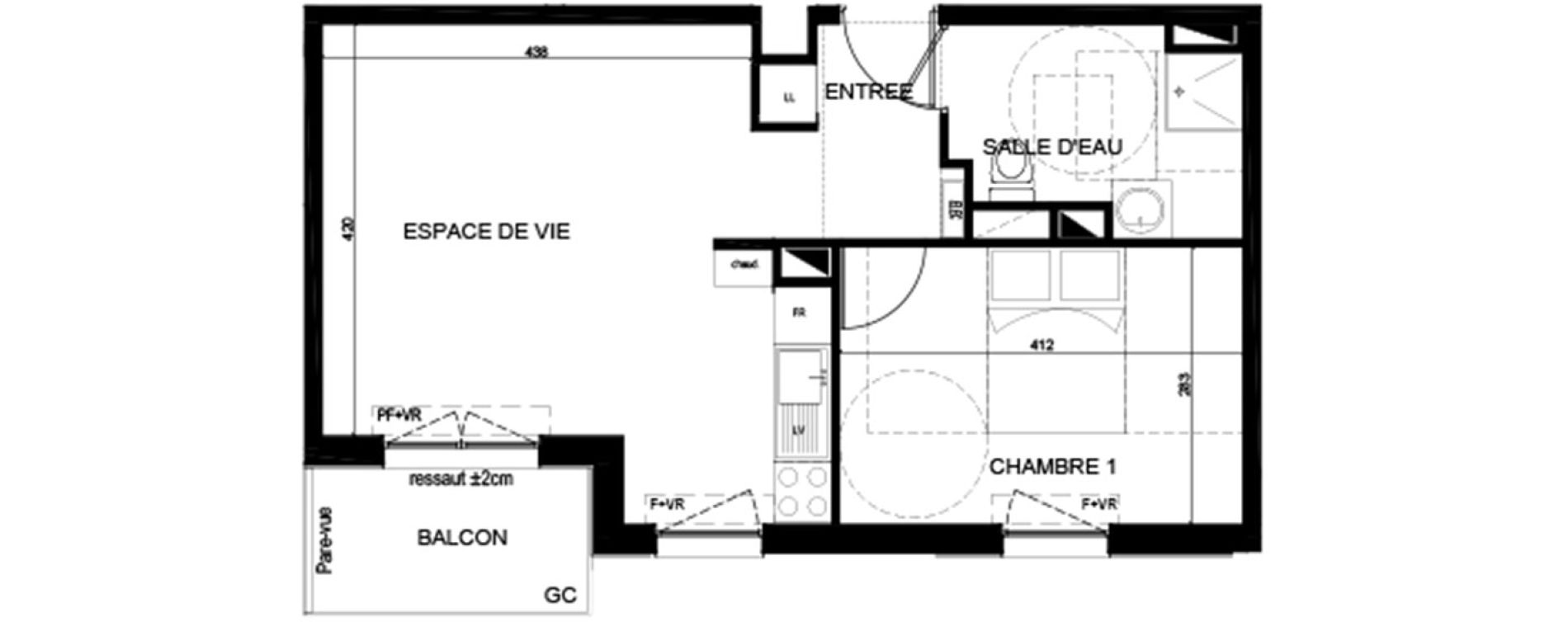 Appartement T2 de 43,30 m2 &agrave; Lognes Centre