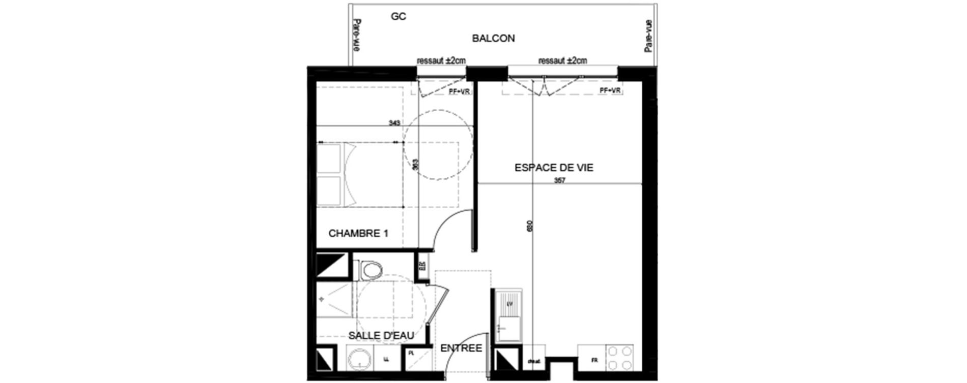 Appartement T2 de 41,80 m2 à Lognes Centre