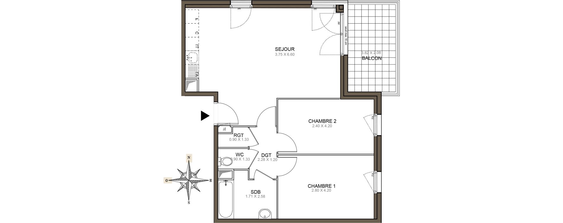 Appartement T3 de 60,61 m2 &agrave; Meaux Beauval