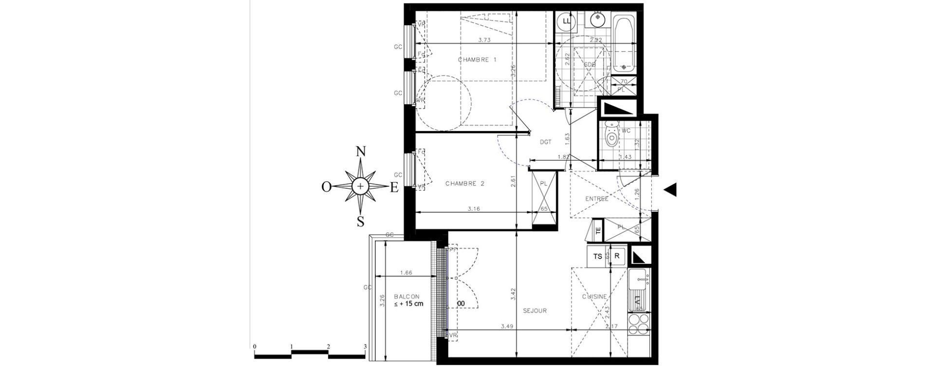 Appartement T3 de 53,52 m2 &agrave; Meaux Centre