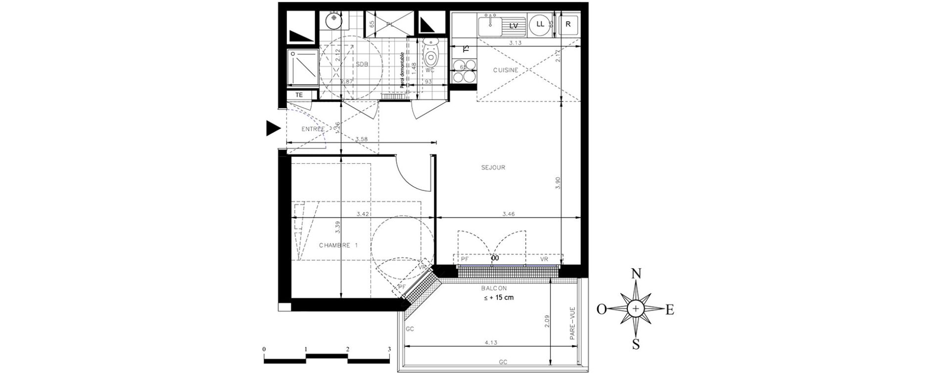 Appartement T2 de 42,74 m2 &agrave; Meaux Centre