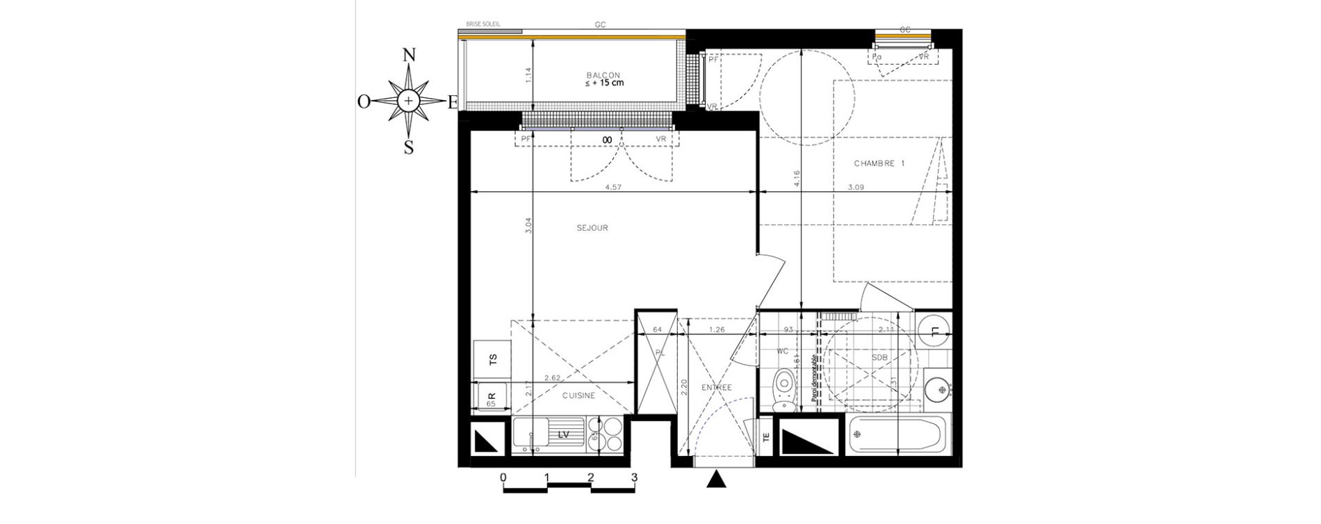 Appartement T2 de 42,74 m2 &agrave; Meaux Centre