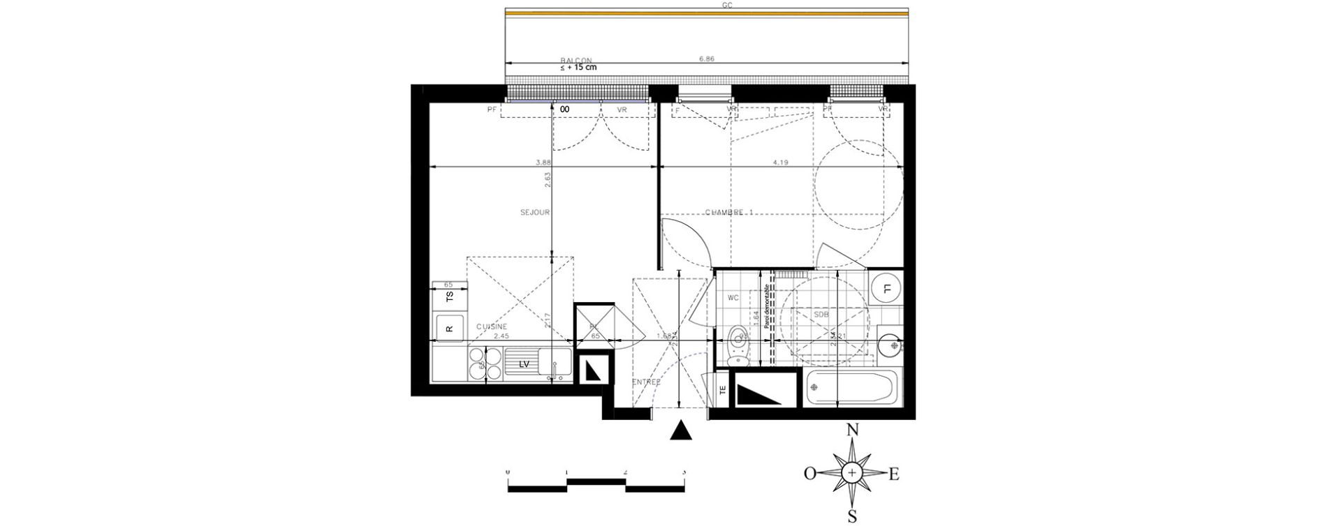 Appartement T2 de 38,99 m2 &agrave; Meaux Centre