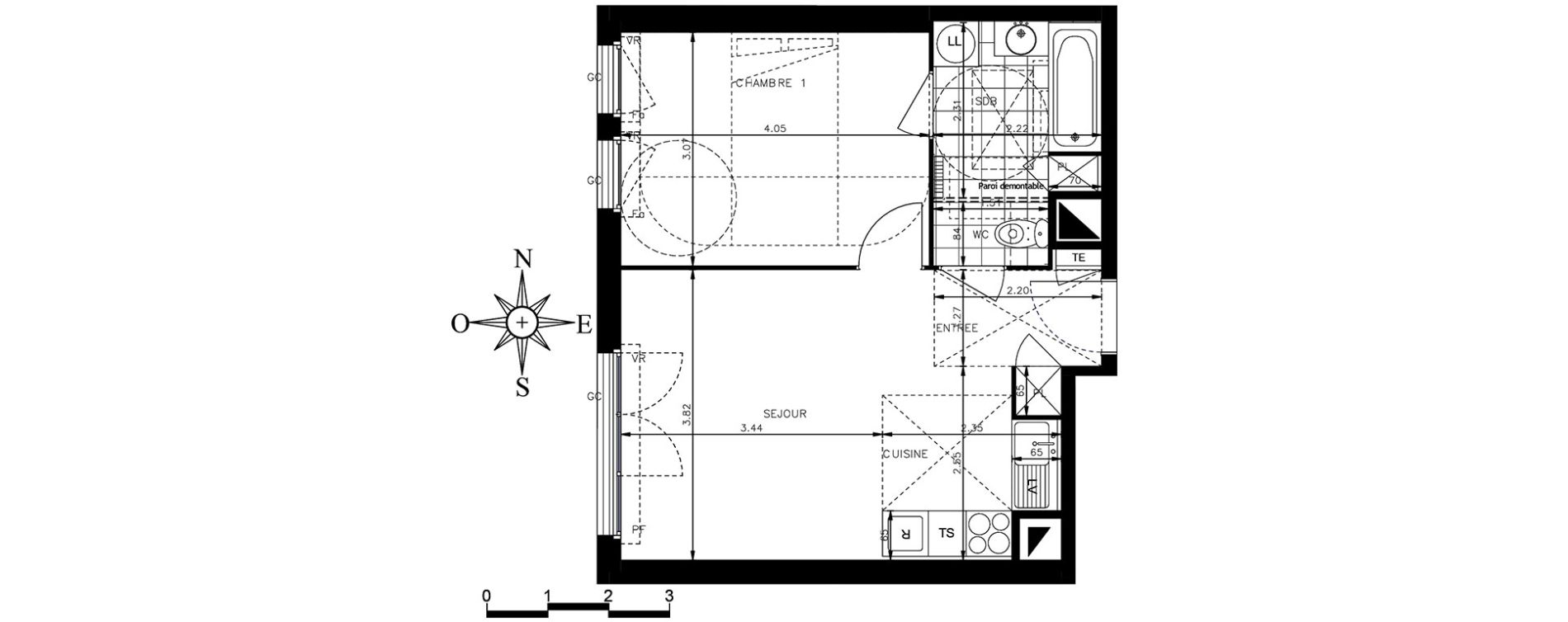 Appartement T2 de 41,26 m2 &agrave; Meaux Centre