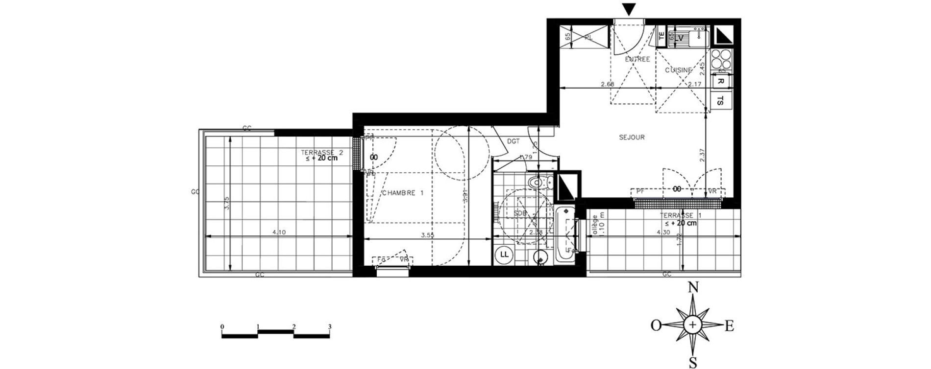Appartement T2 de 43,86 m2 &agrave; Meaux Centre