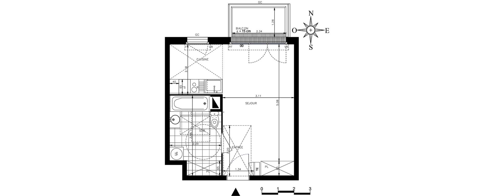 Appartement T1 de 29,71 m2 &agrave; Meaux Centre