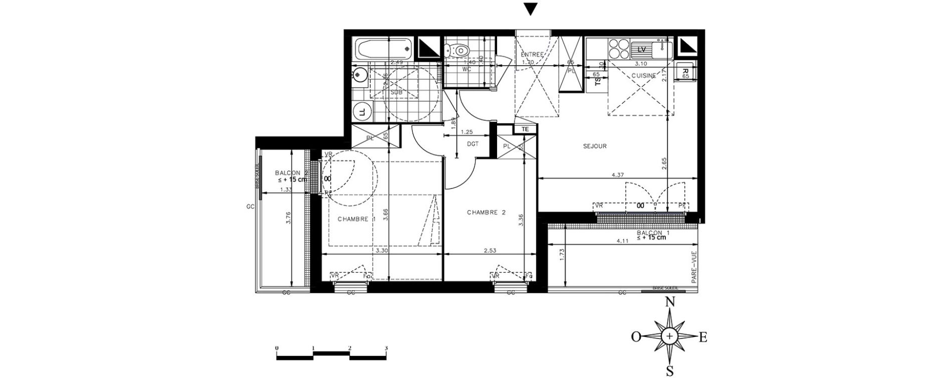 Appartement T3 de 56,05 m2 &agrave; Meaux Centre