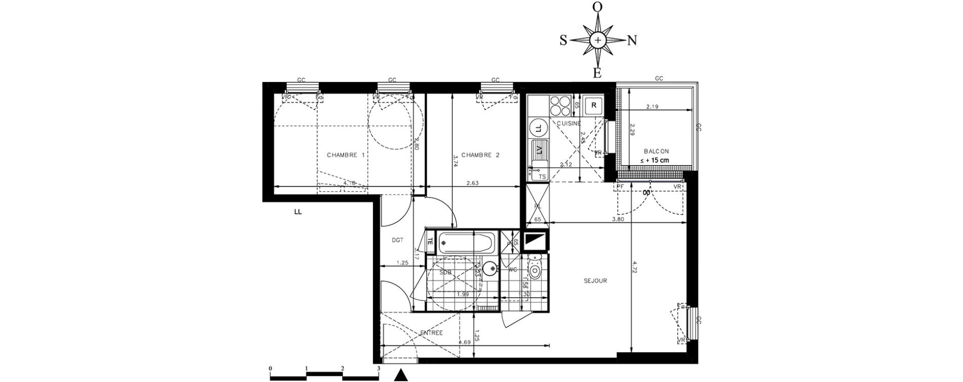Appartement T3 de 62,60 m2 &agrave; Meaux Centre