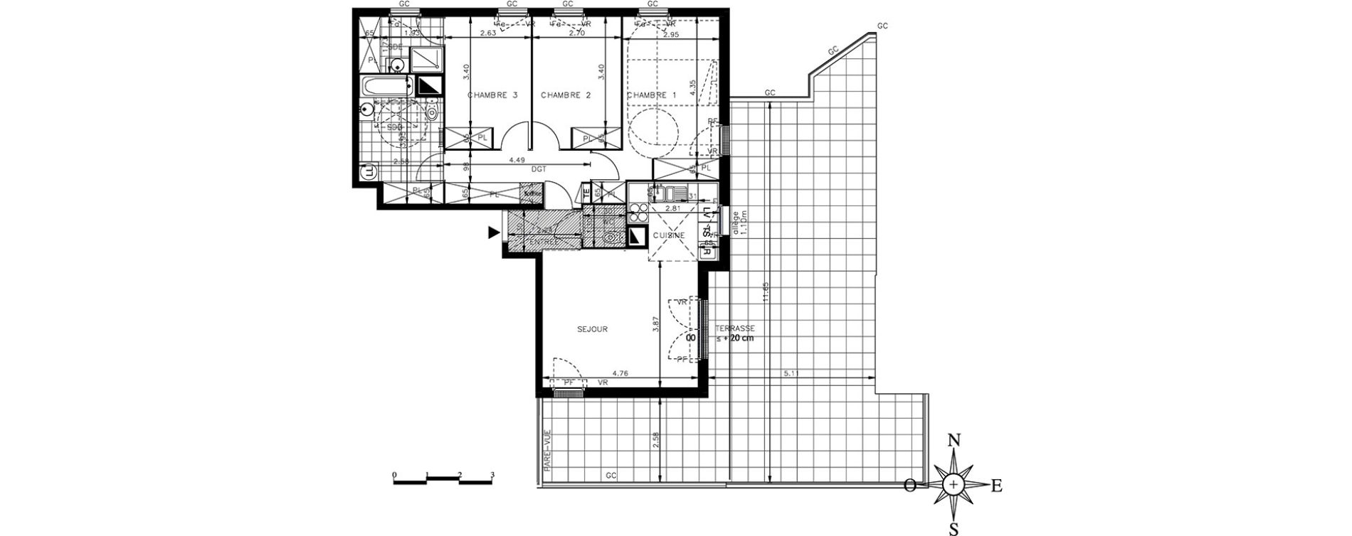 Appartement T4 de 88,90 m2 &agrave; Meaux Centre