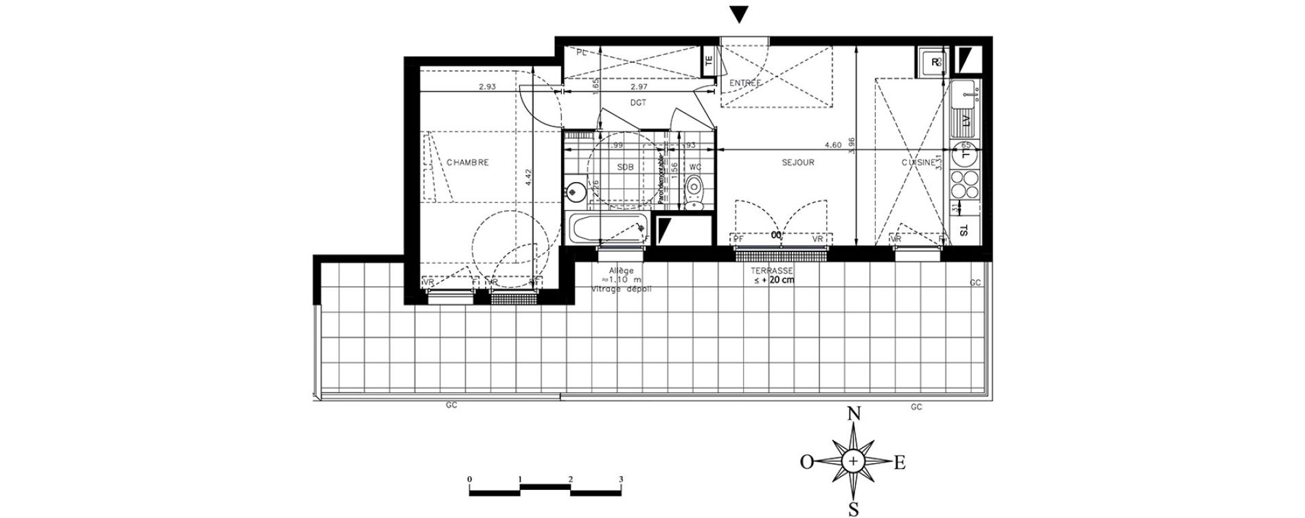 Appartement T2 de 43,83 m2 &agrave; Meaux Centre
