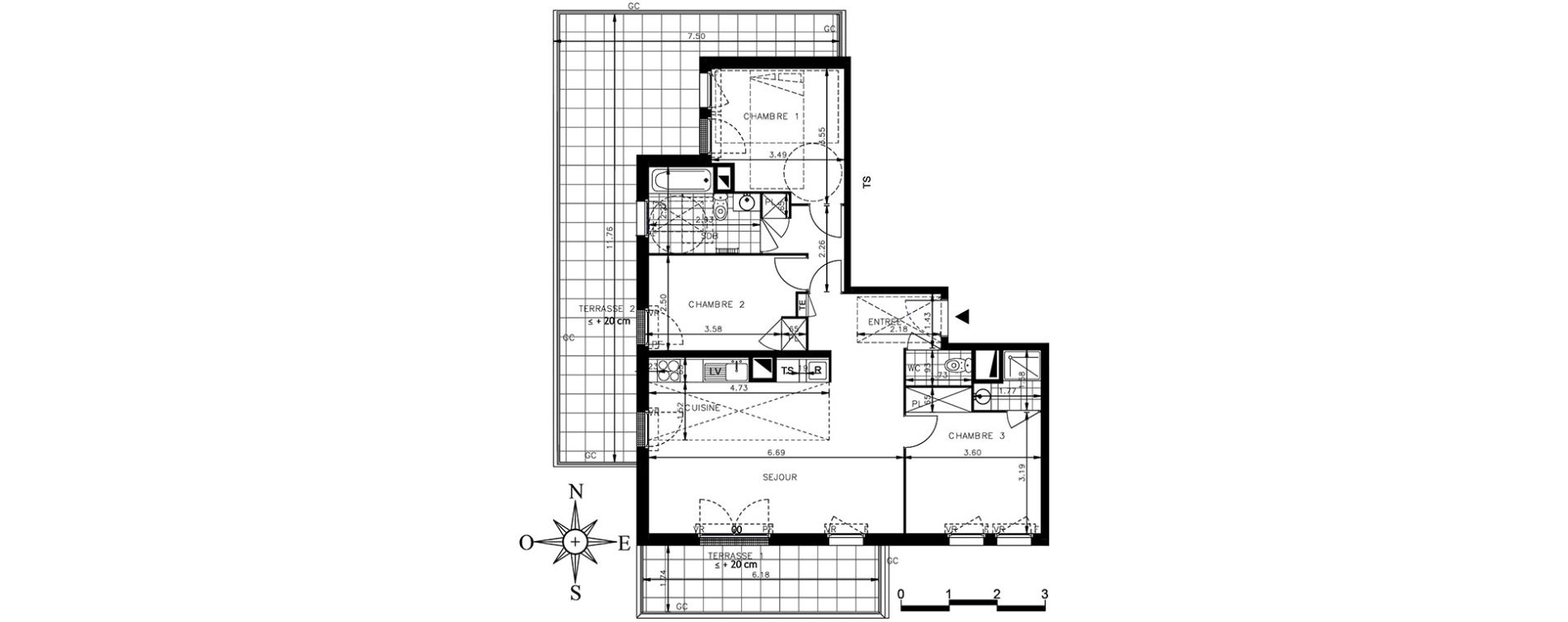 Appartement T4 de 83,60 m2 &agrave; Meaux Centre