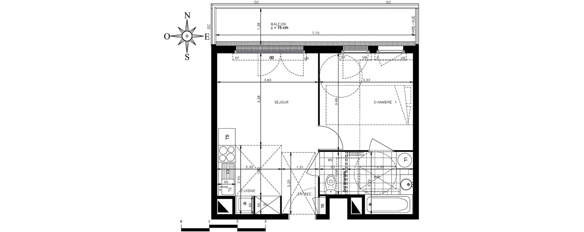 Appartement T2 de 37,71 m2 &agrave; Meaux Centre