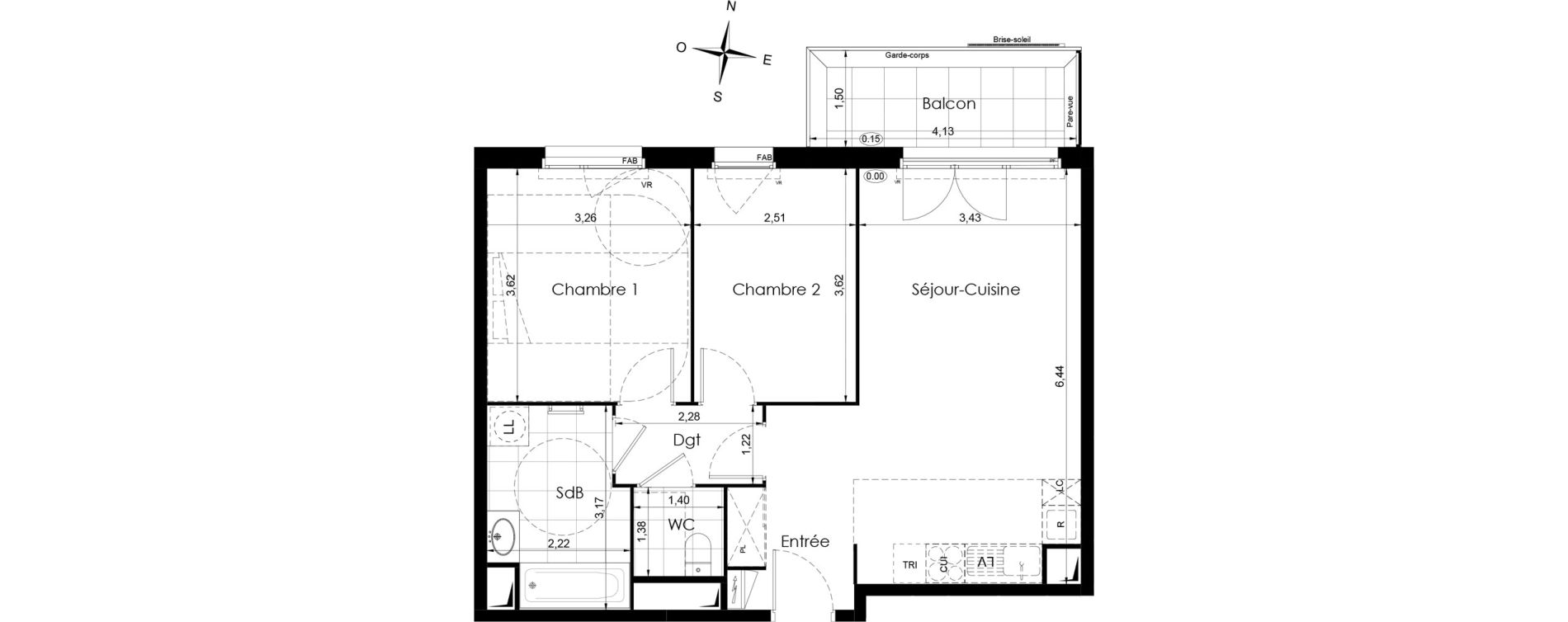 Appartement T3 de 58,60 m2 &agrave; Meaux Colbert