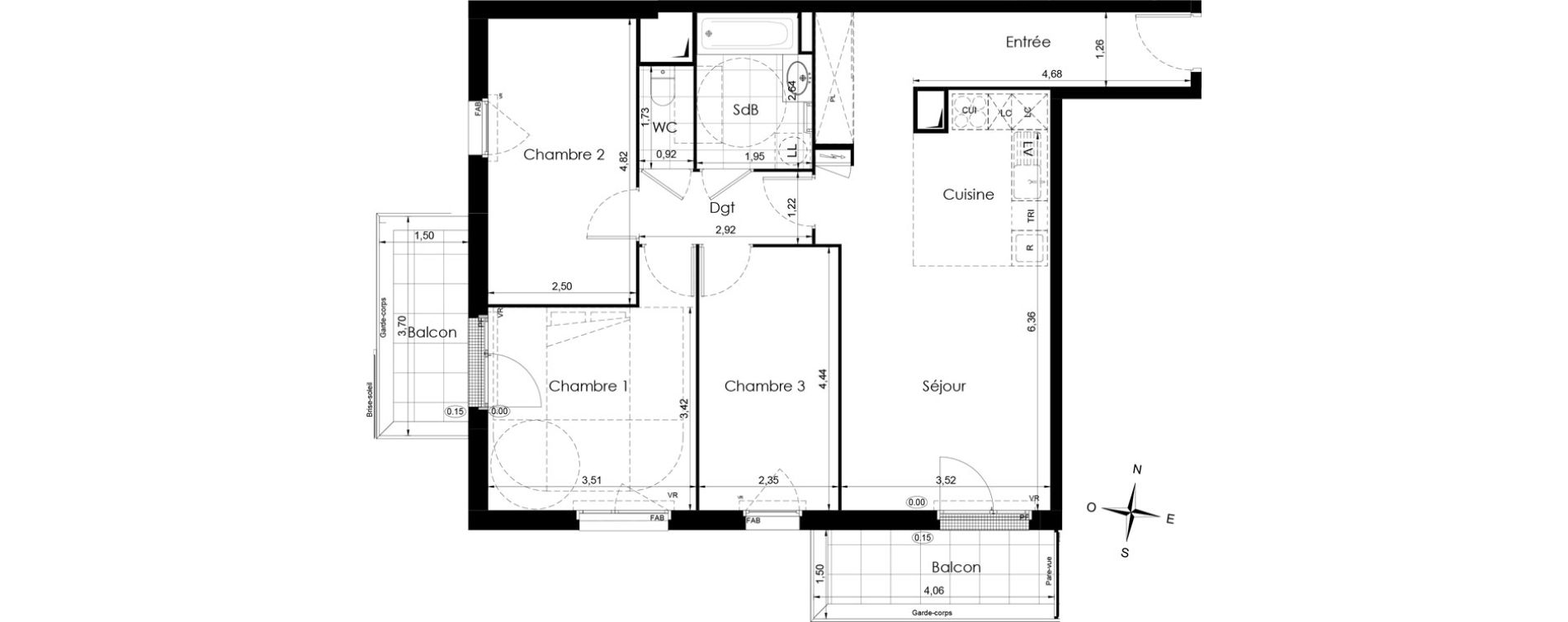 Appartement T4 de 79,20 m2 &agrave; Meaux Colbert