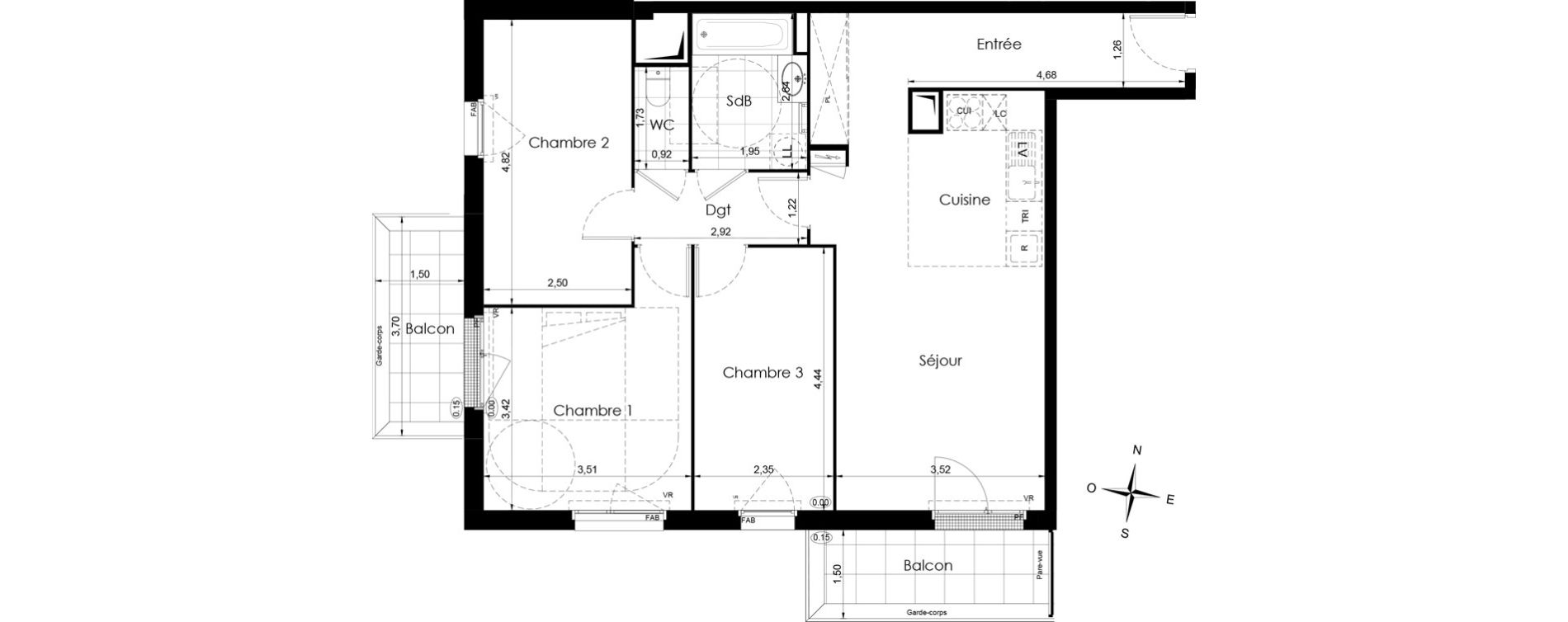 Appartement T4 de 79,20 m2 &agrave; Meaux Colbert
