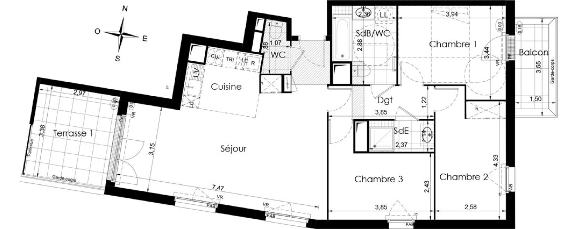 Appartement T4 de 86,45 m2 &agrave; Meaux Colbert