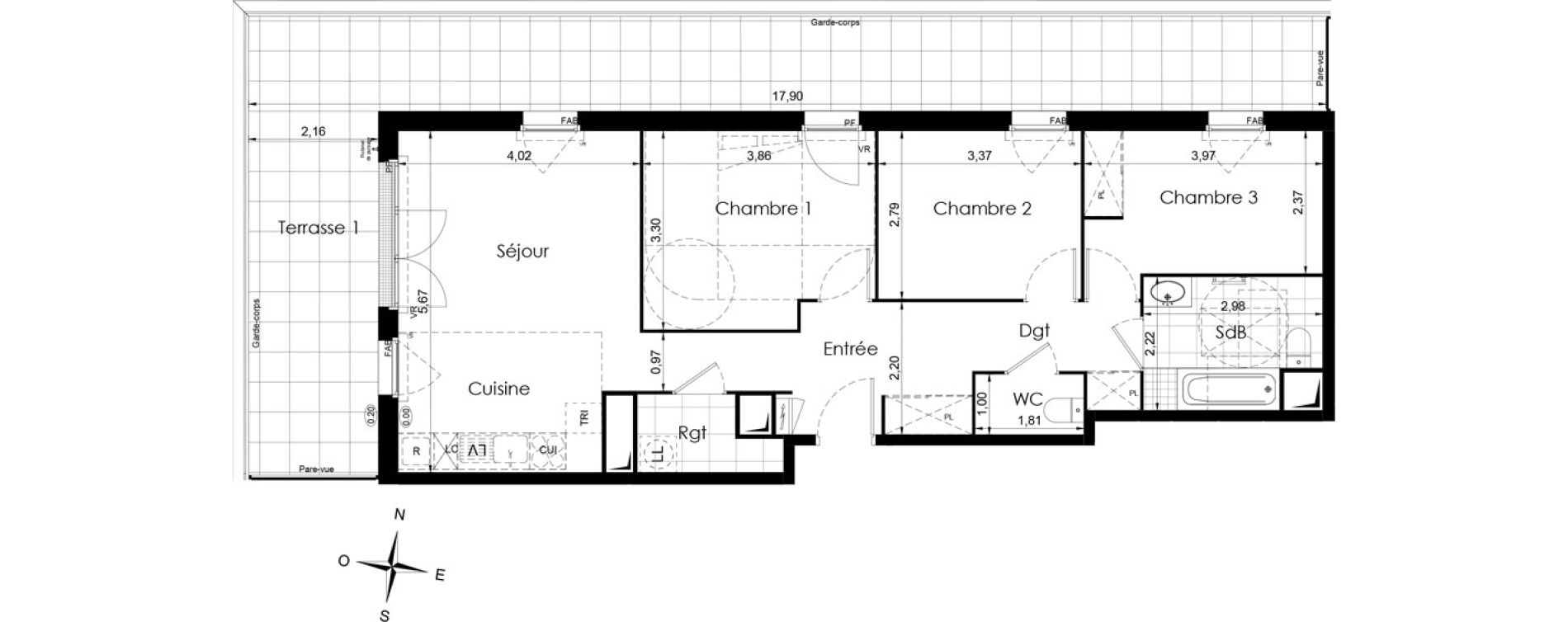 Appartement T4 de 76,30 m2 &agrave; Meaux Colbert