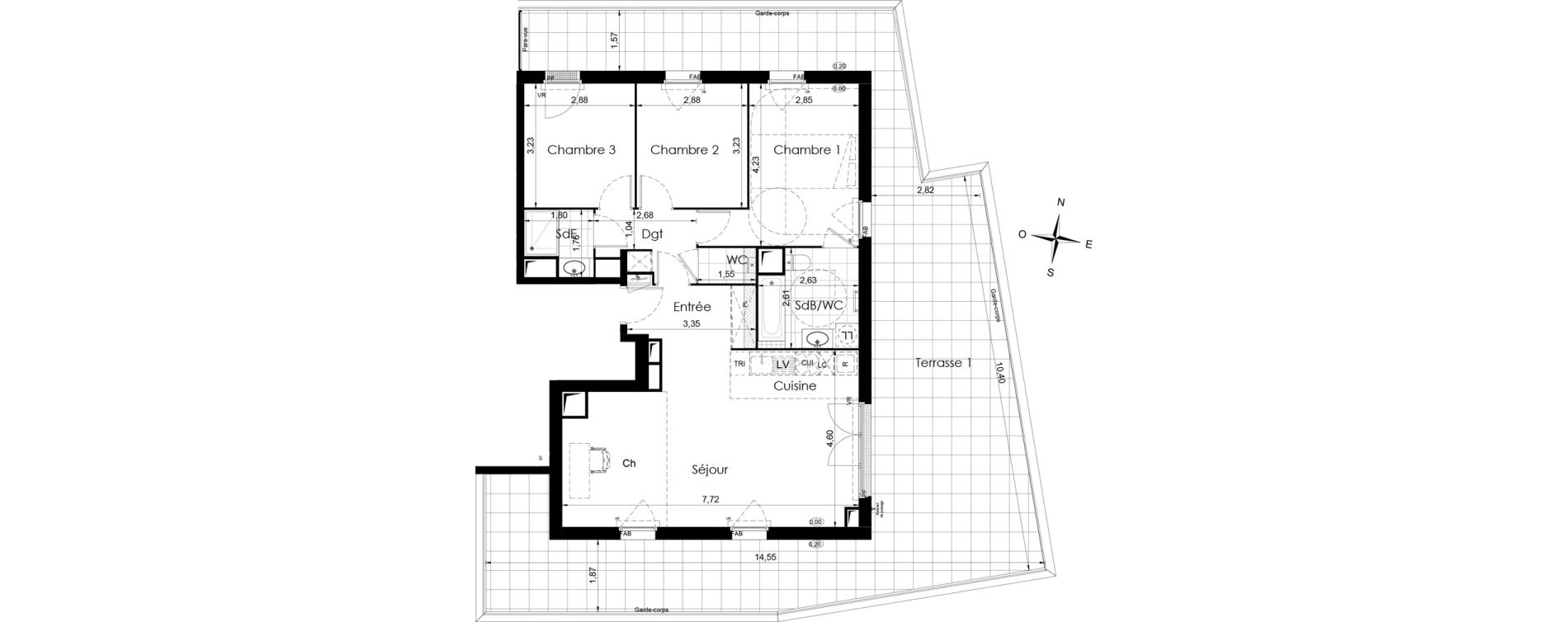 Appartement T4 de 83,90 m2 &agrave; Meaux Colbert