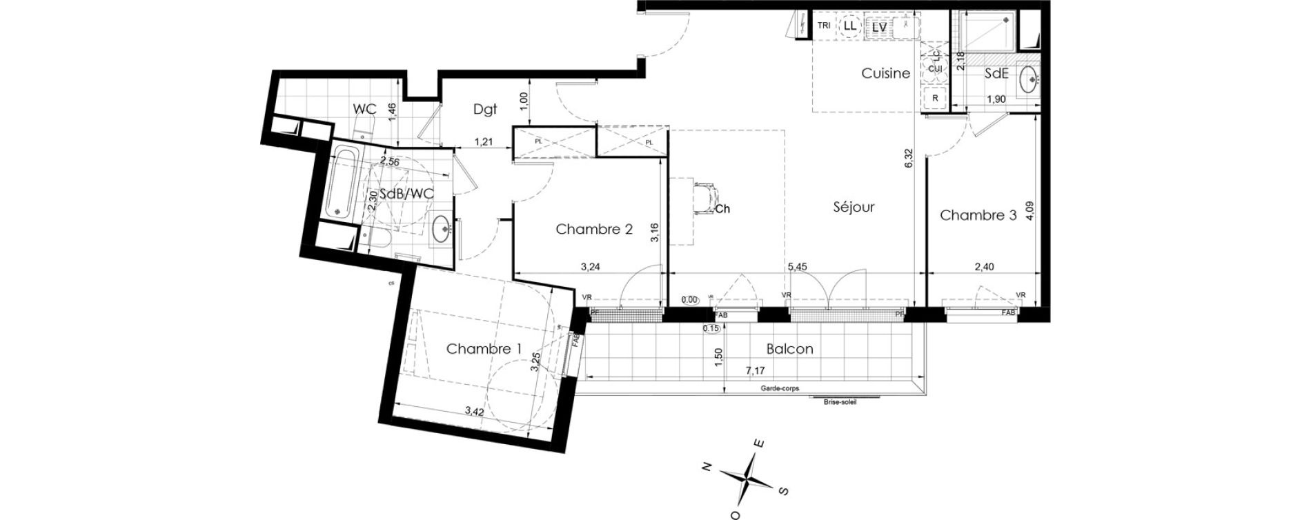 Appartement T4 de 90,65 m2 &agrave; Meaux Colbert