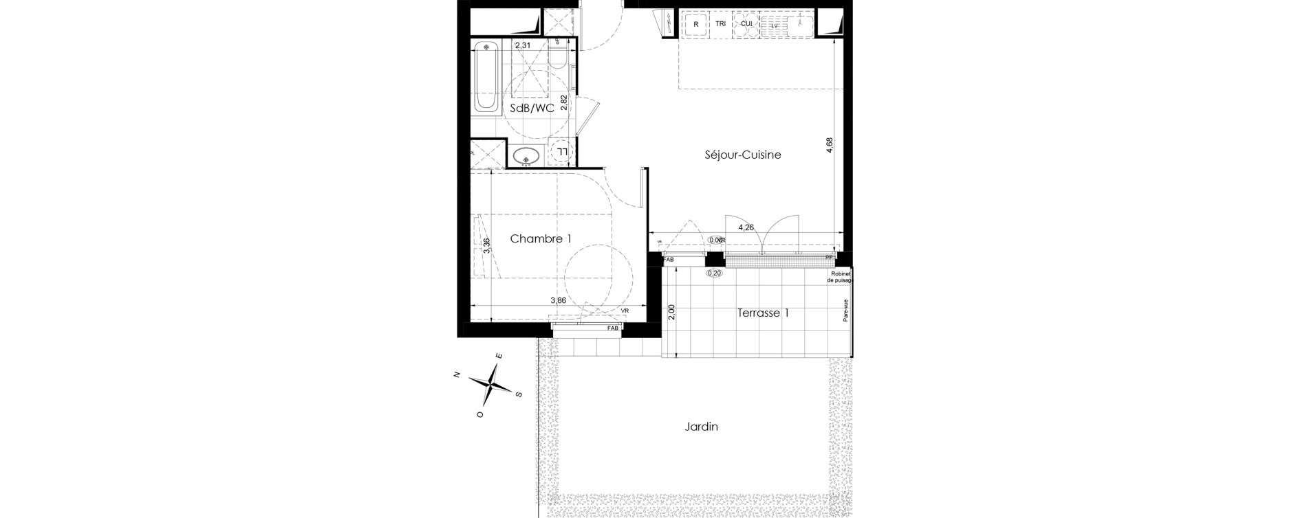Appartement T2 de 47,40 m2 à Meaux Colbert